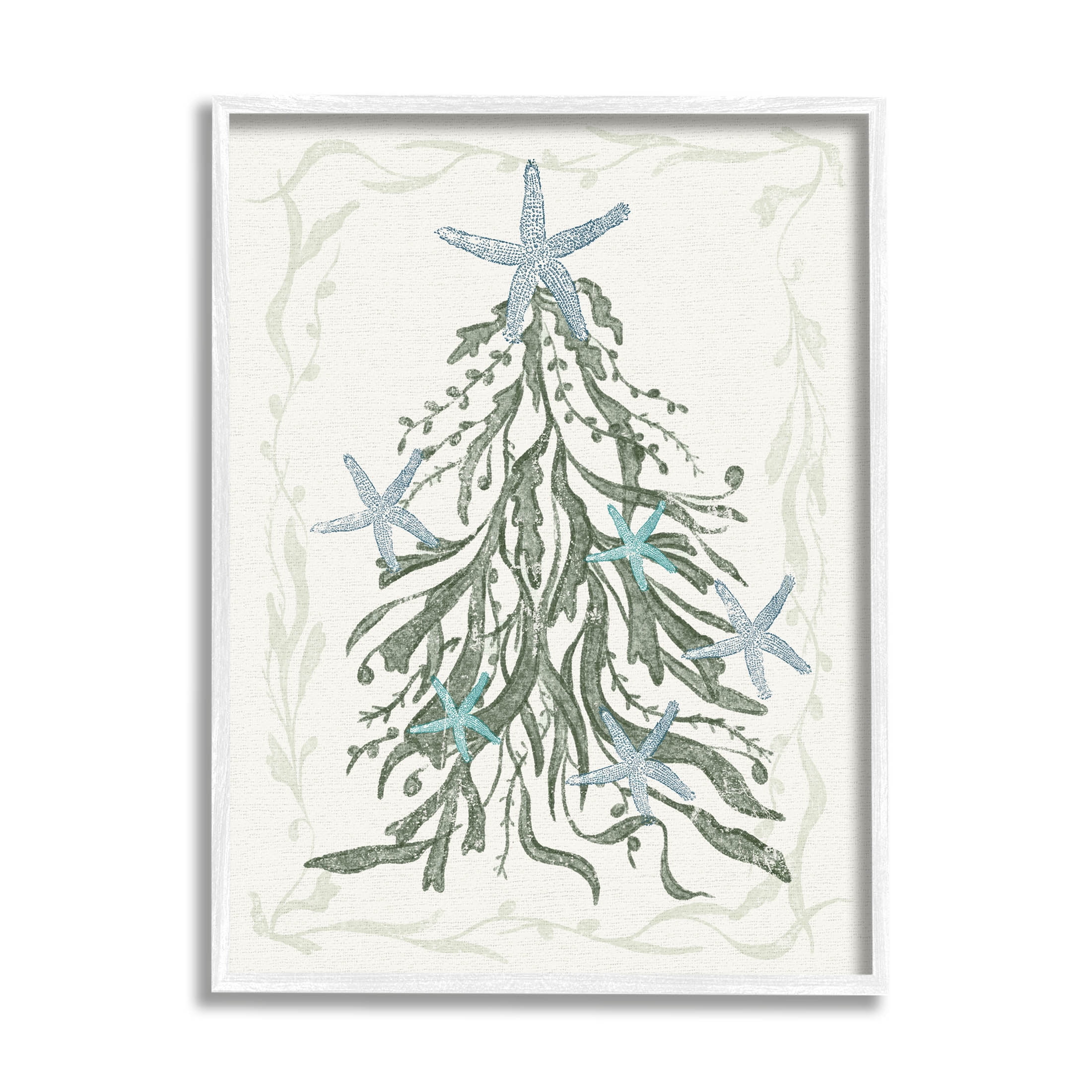 Nautical Christmas Tree Sea Life Holiday Graphic Art White Framed Art Print Wall Art