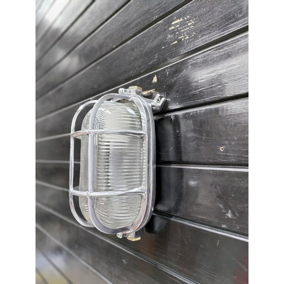 Nautical Chrome Bulkhead Wall Light  Vintage Industrial Outdoor/Indoor Sconce with Cage