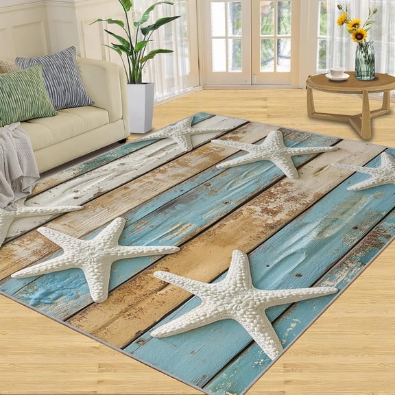 Nautical Coastal Area Rug, Vintage Wood Plank Washable Rug, Non Slip Low Pile Carpet for Living Room Bedroom Home Decor 2x3ft