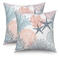 thumbnail image 1 of Nautical Coastal Beach Pillow Cover 16x16 Set of 2,Ocean Themed Coral Starfish Pillowcase Cushion Cases for Couch Sofa Bed Home Decor, Teal, 1 of 6