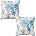 thumbnail image 1 of Nautical Coastal Blue Throw Pillow Covers 18x18 Set of 2 Beach Themed Ocean Coral Couch Decorative Pillow Cases Outdoor Sofa Cushion Cover for Bedroom Living Room, 1 of 6
