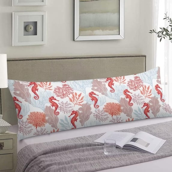 Nautical Coastal Body Pillow Cover Sea Animal Seahorse Plant Coral Summer Beach Ocean Theme Luxury Long Pillowcase with Zipper Decorative Soft Cushion Bedding Pillow Cases for Couch,Home Gift 20"x54"