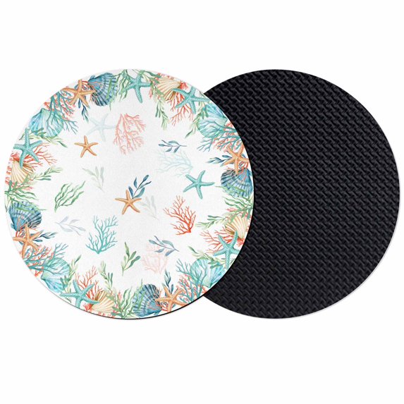Nautical Coastal Coasters Set of 2, Absorbent Coasters for Drinks, Beach Coral Ocean Starfish Sea Shell Coaster for Desk Coffee Table Protection, Home Decor House Warming Gifts 4"