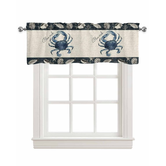 Nautical Coastal Coral Linen Curtain Valance for Bedroom/Bathroom/Kitchen/Office/Living/Dining Room Window,Tropical Fish Vintage Seashell Rod Pocket Topper Decorative Cafe Drapes Panel 60"x18"