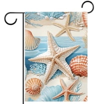 Nautical Coastal Coral Seashell Beach Starfish Decorative Garden Flag for All Seasons, 12 x 18 Inch Small Vertical Double Sided Outside Decoration for Yard Farmhouse