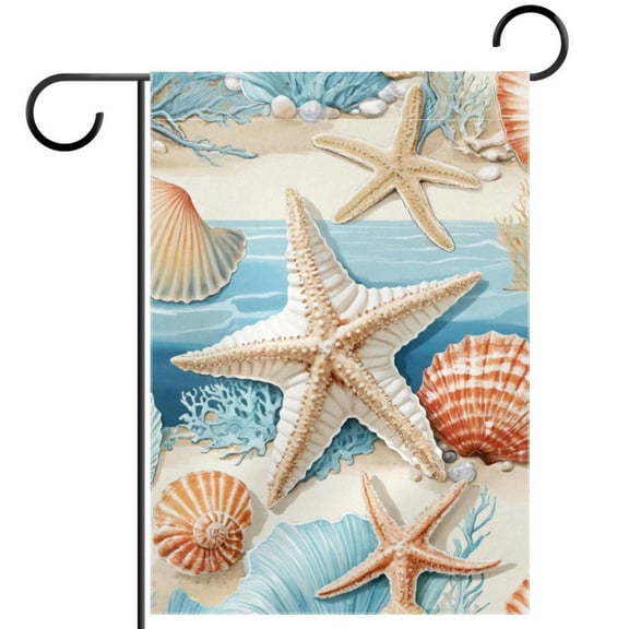 Nautical Coastal Coral Seashell Beach Starfish Decorative Garden Flag for All Seasons, 12 x 18 Inch Small Vertical Double Sided Outside Decoration for Yard Farmhouse