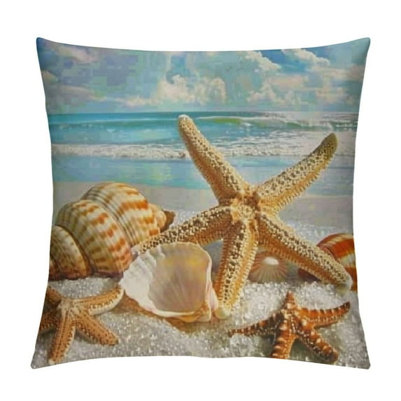 Nautical Coastal Decor Pillow Covers Starfish///Conch/ Decorative Cushion Covers Sea Theme Home Decorative Pillowcases (Starfish)