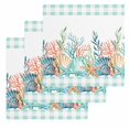 thumbnail image 1 of Nautical Coastal Kitchen Dish Towels for Drying Dishes Set of 3, Summer Sea Corals Shells Starfish Green Plaid Waffle Weave Microfiber Hand Tea Bathroom Towels Quick Dry & Absorbent Towel 12x12, 1 of 7