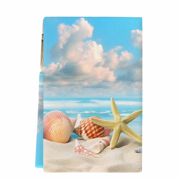 Nautical Coastal Kitchen Towels Set of 1, Absorbent Microfiber Dish Tea Towels with Hanging Loop, Summer Beach Shell Conch Starfish Blue Resuable Hand Towel for Home Kitchen Cooking Cleaning 18"x28"