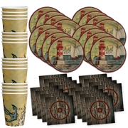 Nautical Coastal Lighthouse Birthday Party Supplies Set Plates Napkins Cups Tableware Kit for 16