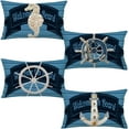 thumbnail image 1 of Nautical Coastal Lumbar Pillow Covers 12x20 Inch Set of 4 Navy Blue Wood Board Seahorse Rudder Anchor Pillow Cases Summer Ocean Themed Cushion Cover for Home Couch Sofa Patio, 1 of 5