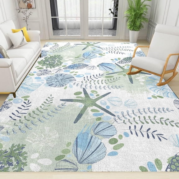 Nautical Coastal Ocean Area Rug Green Beach Theme Rugs Living Room For Bedroom Dining Home Office Soft Rugs Carpets-2