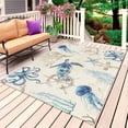 thumbnail image 1 of Nautical Coastal Outdoor Rug for Patio/Deck/Porch, Non-Slip Large Area Rug 6 x 9 Ft, Vintage Beach Octopus Turtle Jellyfish Indoor Outdoor Rugs Washable Area Rugs, Camping Rug Carpet Runner, 1 of 8