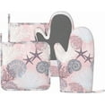 thumbnail image 1 of Nautical Coastal Oven Mitts and Pot Holders Set, 4pcs Silicone Starfish Seashell Coral Beach Themed Oven Glove for Kitchen Heat Resistant Oven Mitts, 1 of 10