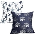 thumbnail image 1 of Nautical Coastal Pillow Covers 18x18 Inch Set of 2 Navy Blue Sea Coral and Starfish Throw Pillows Square Linen Cushion Cover for Home Couch Sofa Patio Bedroom Livingroom, 1 of 6