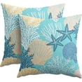 thumbnail image 1 of Nautical Coastal Pillow Covers 20x20 Inch Set of 2 Teal Beach Theme Ocean Seashell Coral Starfish Throw Pillow Covers Summer Outdoor Pillow Cases Cotton Linen Cushion Covers for Couch Bed Sofa Decor, 1 of 6