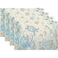 thumbnail image 1 of Nautical Coastal Placemats 12x18 Inch Set of 4, Turtle Coral Starfish Seashell Ocean Themed Table Place Mat Beach Coastal Washable Table Mats Decorative Linen Fabric Table Mat for Dining Table, 1 of 6