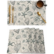 Nautical Coastal Placemats Set of 4,Washable Woven Burlap Cloth Fabric Placemat for Square/Rectangle/Round/Oval Dining Table,Easy Clean Place Mats for Kids Starfish Conch Shell Retro Middle Century