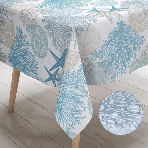 Nautical Coastal Rectangle Tablecloth Beach Ocean Print Table Cloth Waterproof Stain Resistant WrinkleFree Table Cover for Kitchen Dining Room Indoor and Outdoor Picnic Party 60x84 Inches