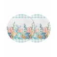 thumbnail image 1 of Nautical Coastal Round 13 Inch Placemats Set of 2, Summer Sea Corals Shells Starfish Green Plaid HeatResistant Non Slip Place Mats for Dining Table, Wipeable Kitchen Table Mats for Housewarming, 1 of 9