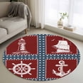 thumbnail image 1 of Nautical Coastal Round Area Rug 3.3Ft Washable Circle Rugs for Dining Room Table, Blue Red Lighthouse Sailing Anchor Rudder Non-Slip Carpet Floor Mats Indoor Outdoor Carpet Runner Home Decor, 1 of 8