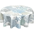 thumbnail image 1 of Nautical Coastal Round Tablecloth 60 Inch Summer Blue Ocean Coral Starfish Seashell Print Table Cloth Beach Theme Washable Polyester Table Cover for Kitchen Dining Room Party Indoor Outdoor Home Decor, 1 of 6
