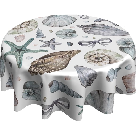 Nautical Coastal Round Tablecloth 60 Inch Summer Starfish Seashells Circle Table Cloth Ocean Stain Resistant Table Cover for Kitchen Dining Picnic Parties Weddings Indoor Outdoor Decor