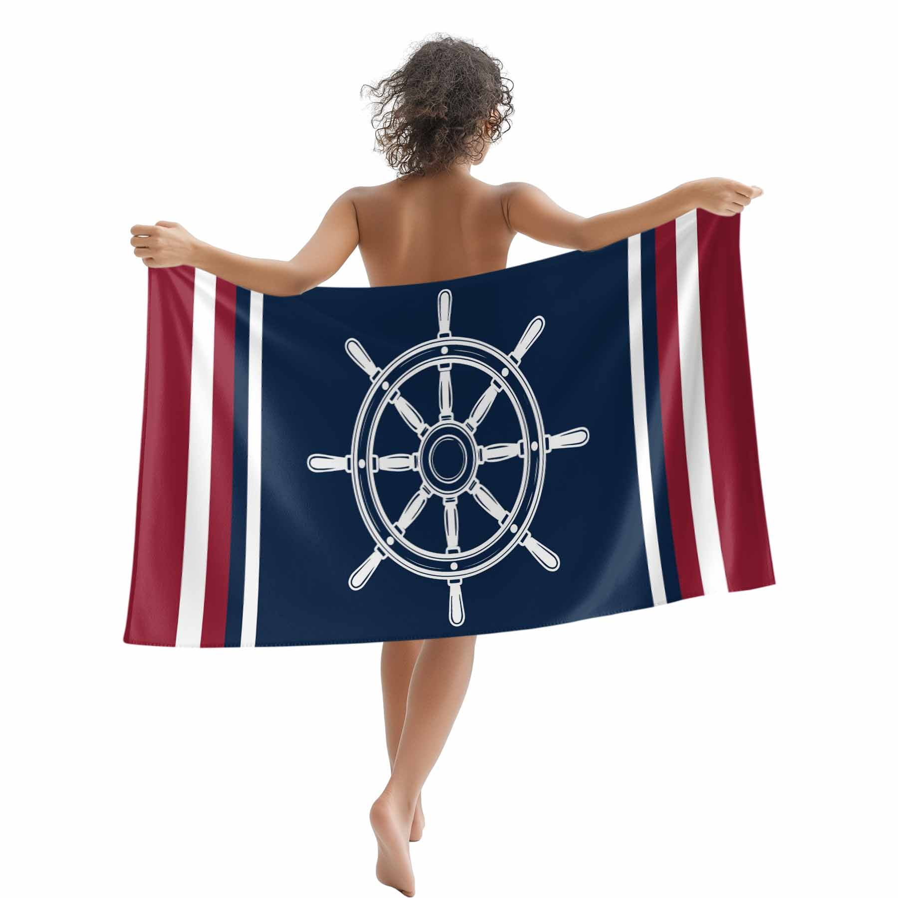 Nautical Coastal Rudder Beach Towels Blanket Soft&Absorbent Quick Dry Microfiber Navy Blue Red Stripes Pool Towels for Swimming ,Yoga, Sports, Gym, Camping,Large 30X60in,
