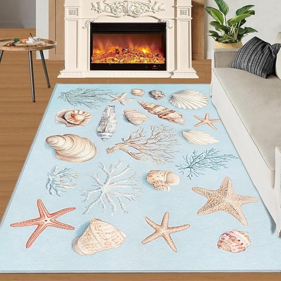 Nautical Coastal Rug, Coastal Starfish Area Rugs For Living Room, Nautical Washable Rugs For Bedroom, Washable Mat, Nursery Home Decor & Gifts 5x8ft