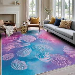 Nautical Coastal Rug Pastel Pink Blue Ombre Area Rug for Bedroom, Living Room, Home Decor Beach Seashell Indoor Floor Carpet Washable Non Slip-2' x 3'