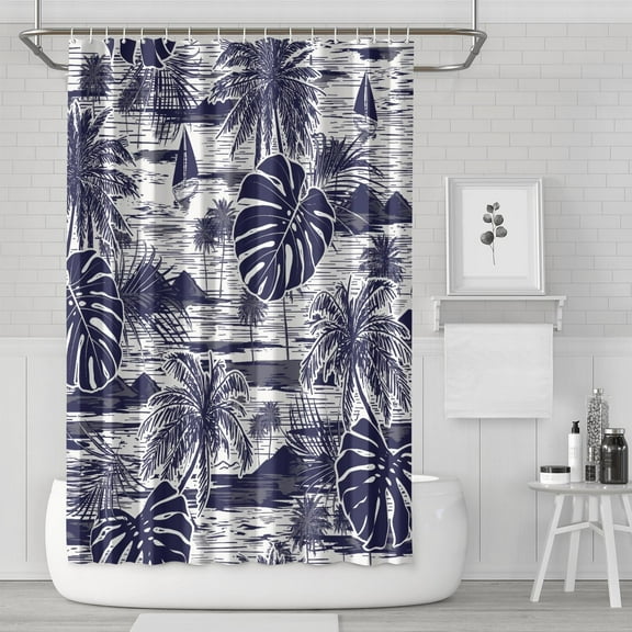 Nautical Coastal Shower Curtain 72x72 Inch Machine Washable Bathroom Drapes - Fade-Resistant Tropical Island Design with Hooks