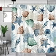 thumbnail image 1 of Nautical Coastal Shower Curtain Beach Bathroom Decor Starfish Seashell Shower Curtain for Bathroom Washable Durable Fabric Bathroom Shower Curtains 72x72 in, 1 of 6