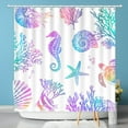 thumbnail image 1 of Nautical Coastal Shower Curtain, Beach Shower Curtain Sea Horse Coral Turtle Starfish Seashell Conch Ocean Themed Shower Curtain Sets Polyester Fabric Machine Washable Decor Summer Bath Curtain, 1 of 6