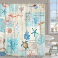 thumbnail image 1 of Nautical Coastal Shower Curtain, Beach Theme Shower Curtain Set for Bathroom, Vintage Sea Shell Turtle Fabric Shower Curtain Restroom Bathtub Decor Accessories with Hooks 72X 75 inch, 1 of 5