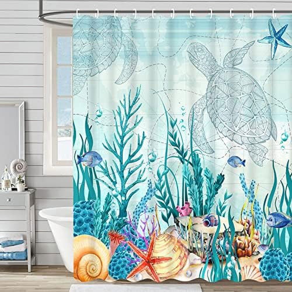 Nautical Coastal Shower Curtain Coral Seashell Beach Shower Curtain