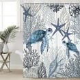 thumbnail image 1 of Nautical Coastal Shower Curtain, Gray Tropical Sea Turtle Seashell Starfish Bath Curtain Decor, Beach Waterproof Fabric for Shower Curtain Set with Hooks, 70X75in, 1 of 5