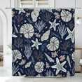 thumbnail image 1 of Nautical Coastal Shower Curtain, Navy Blue Sea Coral Conch Starfish Seashell Bathroom Curtain, Ocean Theme Underwater Marine Shower Curtain Set with 12 Hooks for Bathroom, 72" Wx84 L, 1 of 5
