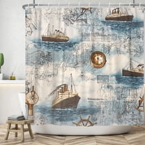 Nautical Coastal Shower Curtain,Ocean Anchor Waterproof Fabric Bath Curtain with Hooks,72"x72"