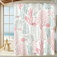 thumbnail image 1 of Nautical Coastal Shower Curtain, Pink Cute Beach Ocean Theme Fabric Shower Curtain, Colorful Funky Summer Coral Fish Starfish Shower Curtain Set, Fun Trendy Bathroom Decor, Ivory, 72x72, 1 of 6