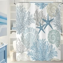 Nautical Coastal Shower Curtain, Pink Cute Beach Ocean Theme Fabric Shower Curtain, Colorful Funky Summer Coral Fish Starfish Shower Curtain Set, Fun Trendy Bathroom Decor, Ivory, 84x84