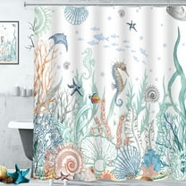 Nautical Coastal Shower Curtain Teal Ocean Coral Starfish Seashell Decorative Bathroom Curtain 72x72Inch Washable Polyester Fabric Underwater Marine Life Beach Shower Curtains Set with 12 Hooks