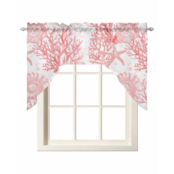 Nautical Coastal Swag Valances for Windows 56 x 36 Rod Pocket Light Filtering Window Topper Beach Ocean Pink Coral Seashell Starfish for Kitchen Bathroom Bedroom Living Room