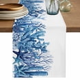 thumbnail image 1 of Nautical Coastal Table Runner 70 Inches, Summer Ocean Coral Starfish Conch Blue Bed Runner Dresser Scarves Tabletop for Indoor Outdoor Parties/Ceremony/Banquet, 13" x 70", 1 of 9