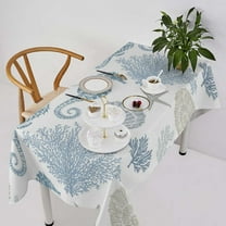 Nautical Coastal Tablecloth, Beach Ocean Sea Shells Stars Seahorse and Coral Print Table Cloth for Kitchen Dining Room Indoor and Outdoor Picnic Party, Rectangle(60x102in)