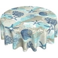 thumbnail image 1 of Nautical Coastal Tablecloth Round Summer Beach Starfish Coral Seashell Table Cloths Circular Table Cover Waterproof and Wipeable Polyester Tabletop for Dining Kitchen Picnic Party Decor 60 Inch, 1 of 6
