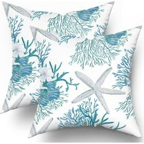 Nautical Coastal Throw Pillow Covers 18"x18" Set of 2 Beach Theme Blue Seashell Coral Starfish Pillow Cover Cotton Summer Couch Pillow Cases Outdoor Sofa Cushion Cover Modern Decor for Bed Living Room