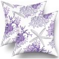 thumbnail image 1 of Nautical Coastal Throw Pillow Covers 18"x18" Set of 2 Beach Theme Purple Coral Starfish Pillow Cover Cotton Summer Couch Pillow Cases Outdoor Sofa Cushion Cover Modern Decor for Bed Living Room, 1 of 6