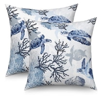 Nautical Coastal Throw Pillow Covers 18x18 Set of 2,Beach Themed Ocean Coral Sea Turtle Pillowcases for Sofa Couch Living Room