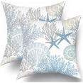 thumbnail image 1 of Nautical Coastal Throw Pillow Covers 20x20 Inch Summer Ocean Themed Seashell Coral Starfish Pillow Cases Set of 2 Soft Cotton Square Cushion Covers for Home Couch Sofa Patio Bedroom, 1 of 6
