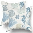 thumbnail image 1 of Nautical Coastal Throw Pillow Covers 20x20 Set of 2 Coral Seashell Starfish Seahorse Beach Decorative Throw Pillows Summer Ocean Pillowcase Cotton Square Cushion Cover Decor for Home Couch Bed Soft, 1 of 6